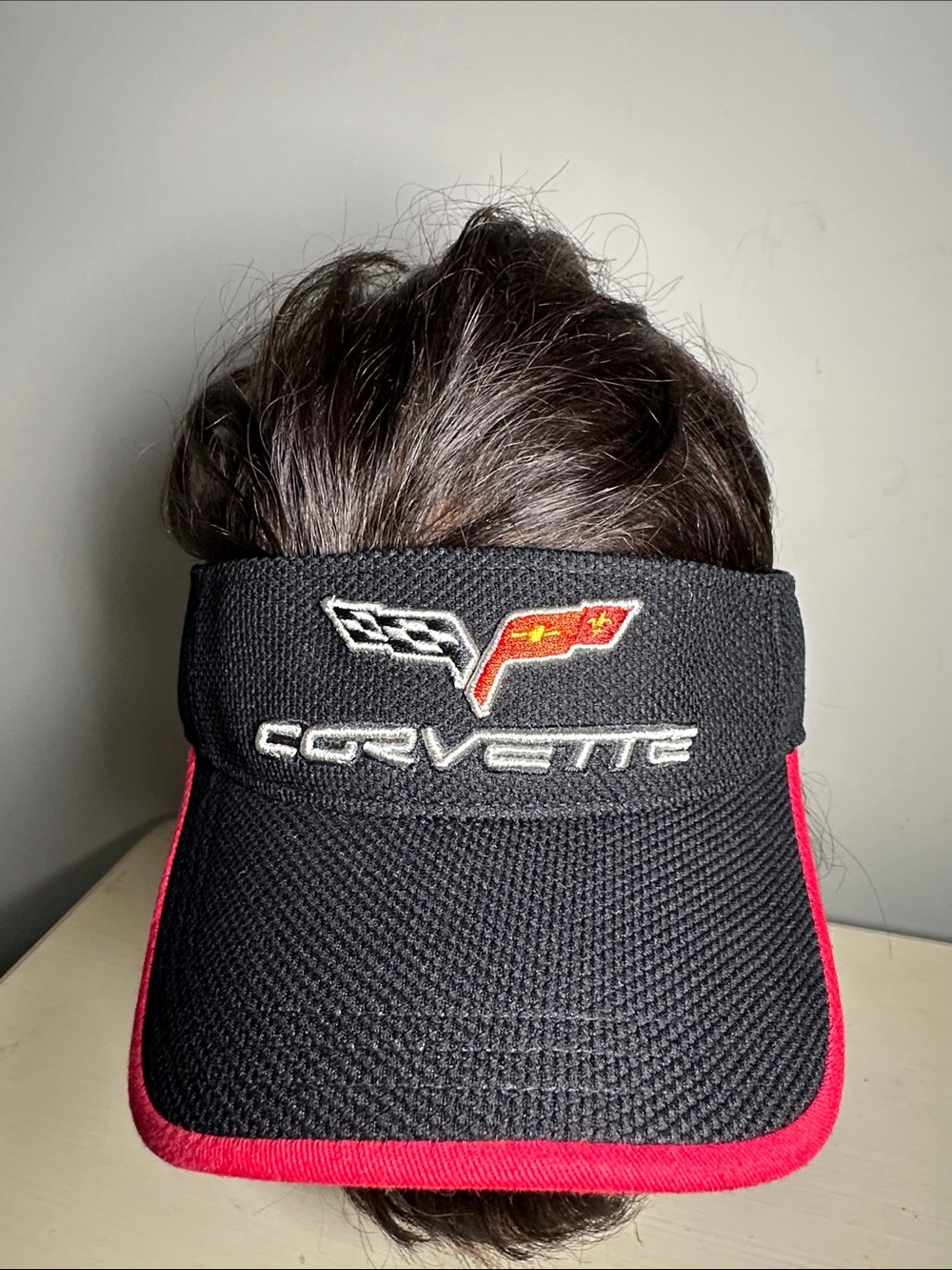 Corvette Ralph White Black with Red Mesh sporty Visor